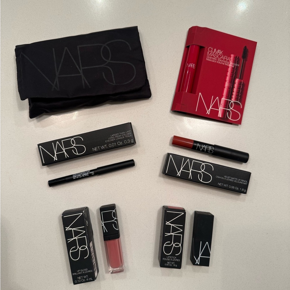 NWT NARS Mini Set x 6 Collection - Eyeliner & Mascara, Rose Lip Shades